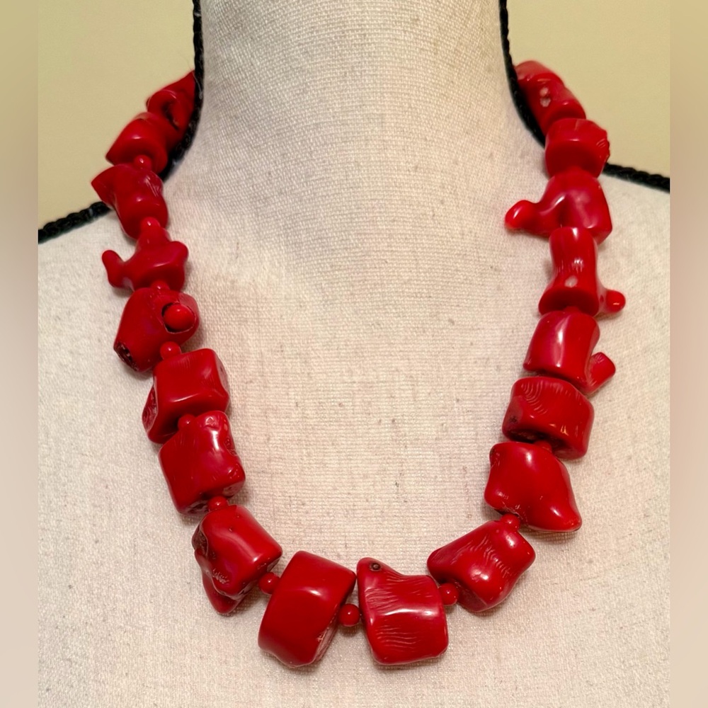 Tribal Bold Red Organic Bead Necklace